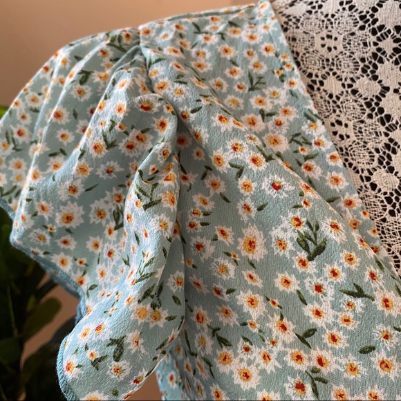 Shein Blue Floral Ruffle Sleeve Wrap Top - Picture 3 of 7